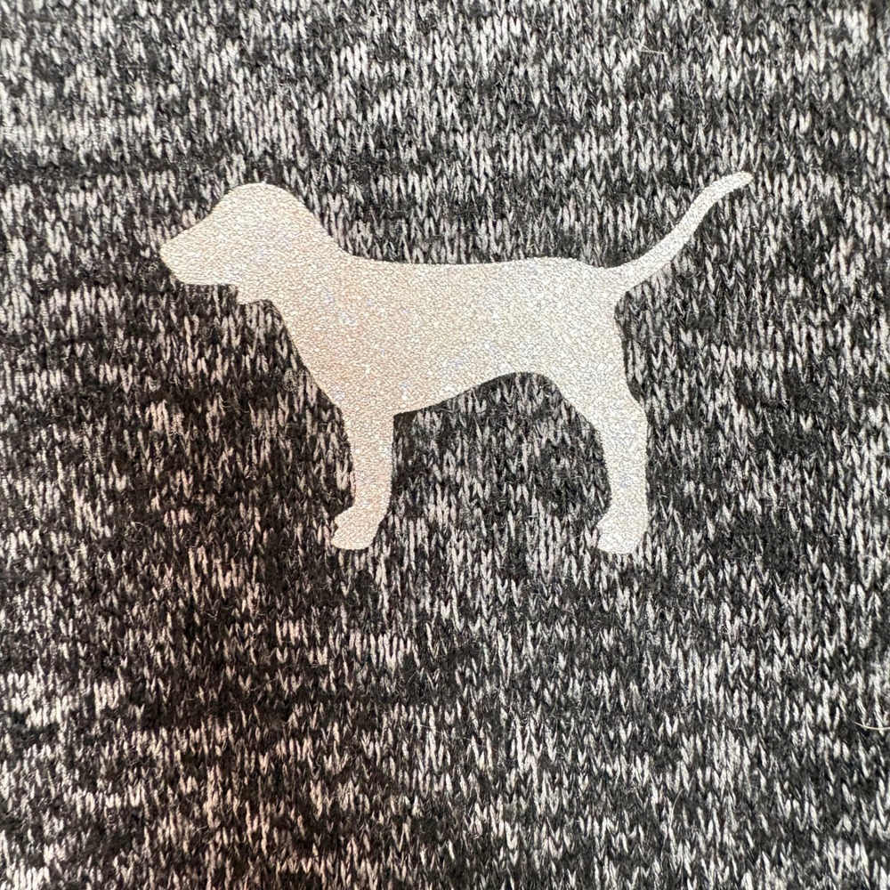 PINK Victoria's Secret‎ Womens Long Sleeve Sleepwear Top M Gray Glitter Dog Logo - Picture 7 of 12